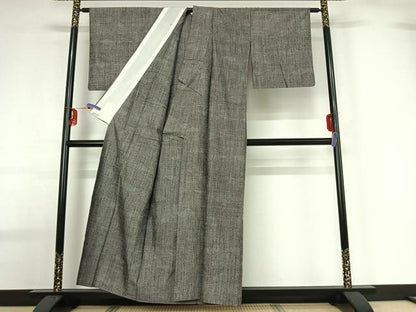 平和屋着物▽上質な紬 単衣 横段文 正絹 逸品 AABG0259jh