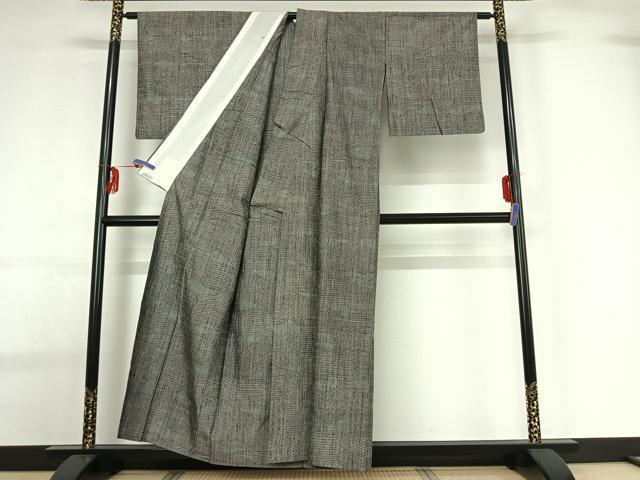 平和屋着物▽上質な紬 単衣 横段文 正絹 逸品 AABG0259jh