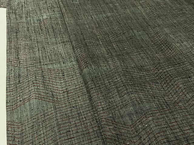 平和屋着物▽上質な紬 単衣 横段文 正絹 逸品 AABG0259jh