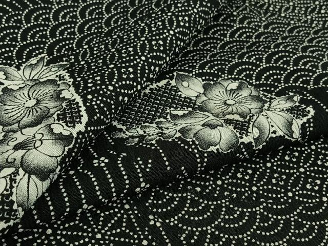 平和屋着物▽小紋 単衣 辻が花 黒地 洗える着物 AABG0260jh