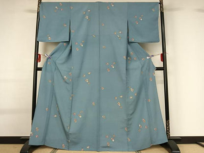 平和屋着物▽小紋　単衣　色紙花文　洗える着物　AABG0261jh