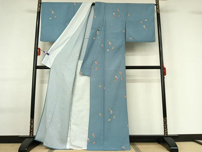 平和屋着物▽小紋　単衣　色紙花文　洗える着物　AABG0261jh
