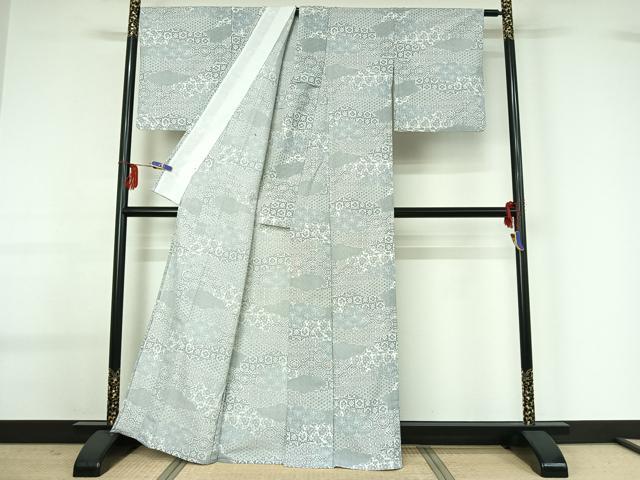 平和屋着物▽小紋 単衣 雲取り蜀江花文 洗える着物 AABG0262jh