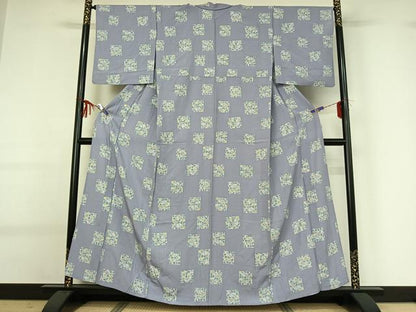 平和屋着物▽上質な小紋　単衣　色紙花文　正絹　逸品　AABG0264jh