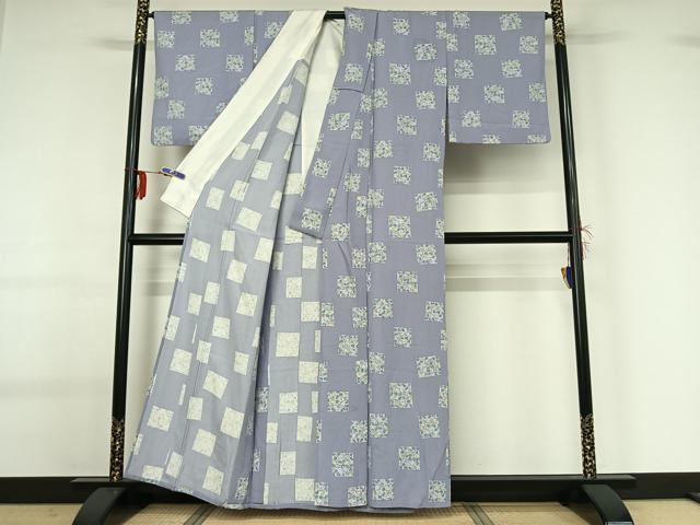 平和屋着物▽上質な小紋　単衣　色紙花文　正絹　逸品　AABG0264jh