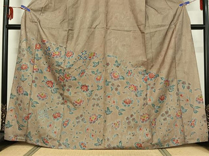 平和屋着物▽訪問着　単衣　刺子　草花文　正絹　逸品　AABG0266jh