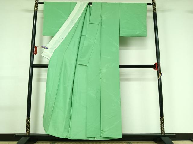 平和屋着物▽上質な色無地 単衣 流水地紋 若緑色 正絹 逸品 AABG0267jh