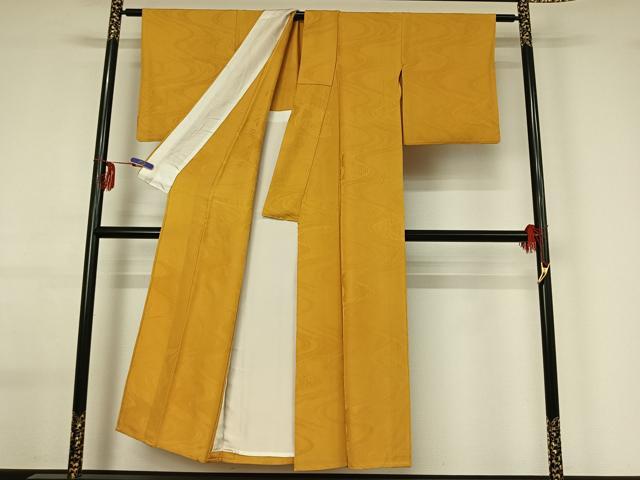 平和屋着物▽上質な色無地 単衣 流水地紋 黄金色 正絹 逸品 AABG0268jh