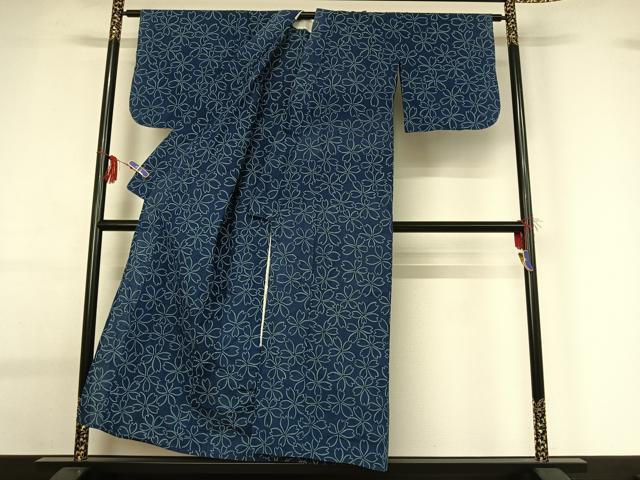 平和屋着物▽上質な紬 単衣 花尽くし文 正絹 逸品 AABG0269jh