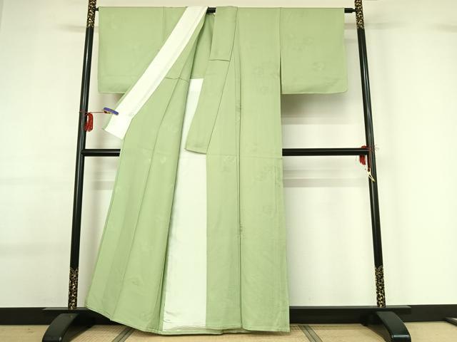 平和屋着物▽上質な色無地 単衣 吉祥花地紋 夏虫色 正絹 逸品 AABG0270jh