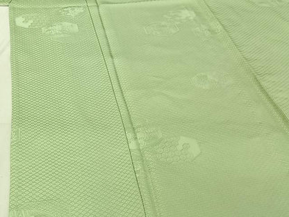 平和屋着物▽上質な色無地 単衣 吉祥花地紋 夏虫色 正絹 逸品 AABG0270jh