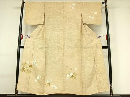 平和屋着物▽訪問着 単衣 刺繍 枝花文 正絹 逸品 AABG0272jh