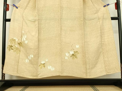 平和屋着物▽訪問着 単衣 刺繍 枝花文 正絹 逸品 AABG0272jh