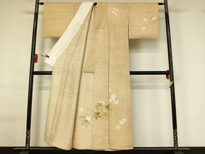 平和屋着物▽訪問着 単衣 刺繍 枝花文 正絹 逸品 AABG0272jh