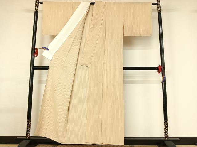 平和屋着物▽上質な小紋 単衣 縞 正絹 逸品 AABG0273jh