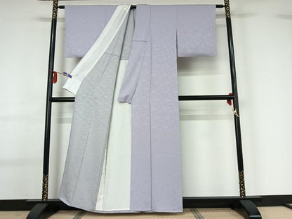 平和屋着物▽上質な色無地 単衣 雪輪花地紋 藤色 正絹 逸品 AABG0274jh