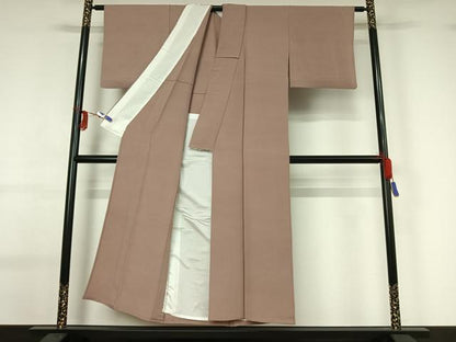 平和屋着物▽上質な色無地 単衣 薄柿色 正絹 逸品 AABG0275jh