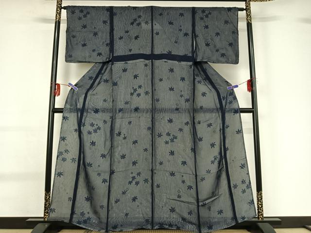 平和屋着物▽上質な小紋 無双 紗袷 紗×紗 舞葉文 三越扱い 正絹 逸品 AABG0280jh