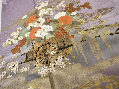 平和屋着物●訪問着 花車文 暈し染め 金彩 正絹 逸品 未使用 AABG0283cs