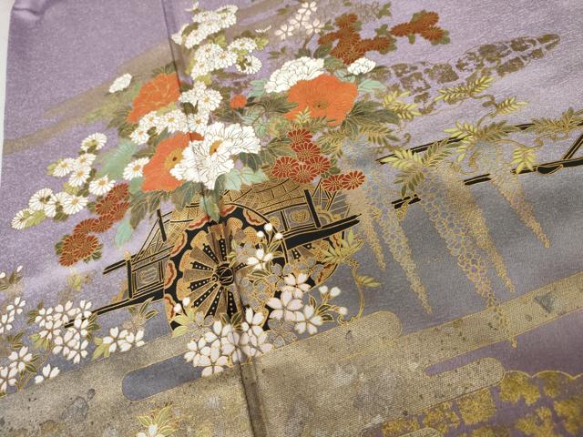 平和屋着物●訪問着 花車文 暈し染め 金彩 正絹 逸品 未使用 AABG0283cs