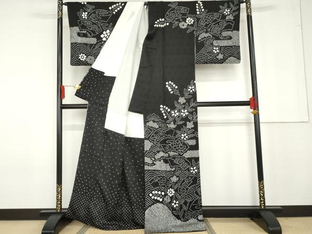 平和屋着物●訪問着 総絞り 地紙枝花文 黒地 正絹 逸品 AABG0287cs