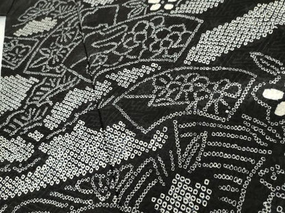 平和屋着物●訪問着 総絞り 地紙枝花文 黒地 正絹 逸品 AABG0287cs