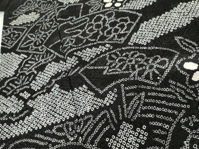 平和屋着物●訪問着 総絞り 地紙枝花文 黒地 正絹 逸品 AABG0287cs