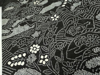 平和屋着物●訪問着 総絞り 地紙枝花文 黒地 正絹 逸品 AABG0287cs