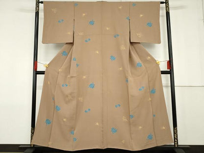 平和屋着物●上質な小紋　草花文　金彩　正絹　逸品　AABG0290cs