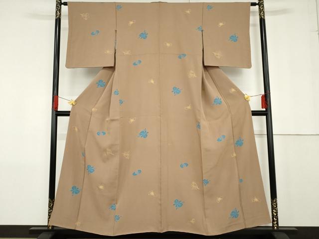 平和屋着物●上質な小紋　草花文　金彩　正絹　逸品　AABG0290cs