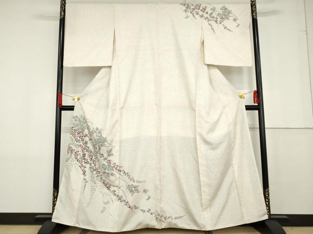 平和屋着物●訪問着 紬地 手描き 蔦の葉花文 正絹 逸品 AABG0294cs