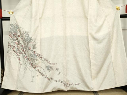 平和屋着物●訪問着 紬地 手描き 蔦の葉花文 正絹 逸品 AABG0294cs