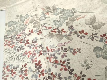 平和屋着物●訪問着 紬地 手描き 蔦の葉花文 正絹 逸品 AABG0294cs