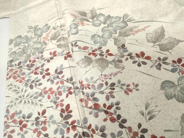 平和屋着物●訪問着 紬地 手描き 蔦の葉花文 正絹 逸品 AABG0294cs