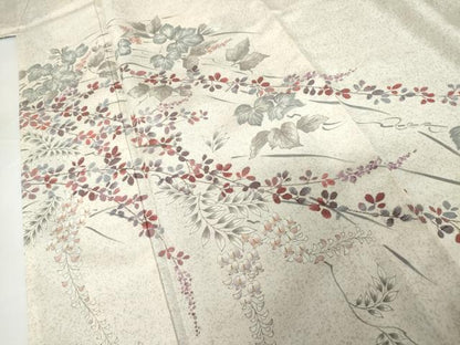 平和屋着物●訪問着 紬地 手描き 蔦の葉花文 正絹 逸品 AABG0294cs