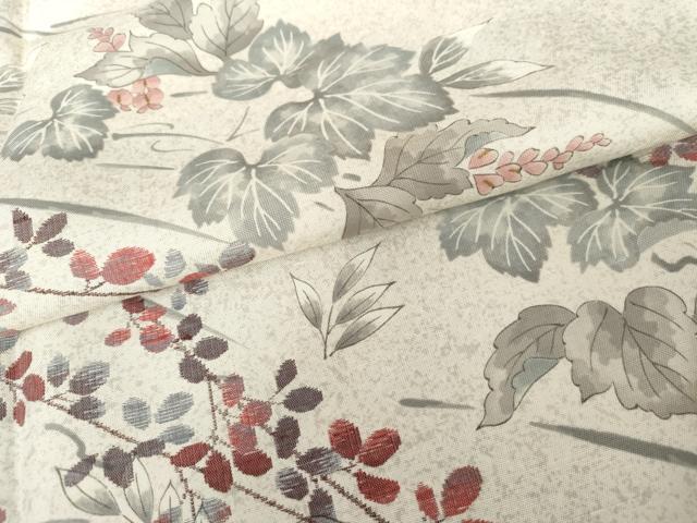 平和屋着物●訪問着 紬地 手描き 蔦の葉花文 正絹 逸品 AABG0294cs