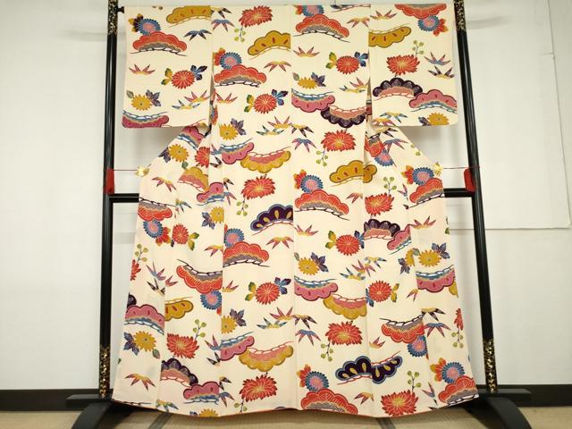 平和屋着物●上質な小紋　紅型　笠松花文　正絹　逸品　AABG0296cs