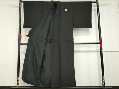 平和屋着物●男性　黒紋付　正絹　逸品　AABG0297cs