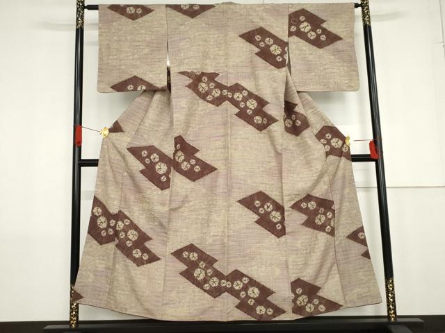 平和屋着物●伝統工芸士 七代目 吉澤与市 紬 絞り 型染め 草花文 正絹 逸品 AABG0298cs