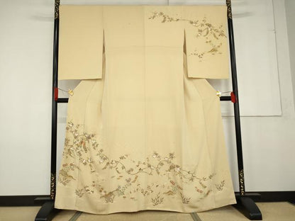 平和屋着物●訪問着 駒刺繍 短冊枝花文 金彩 正絹 逸品 AABG0300cs