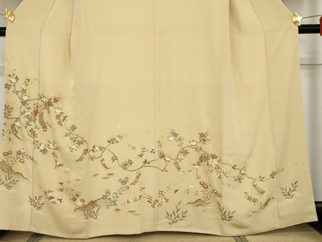 平和屋着物●訪問着 駒刺繍 短冊枝花文 金彩 正絹 逸品 AABG0300cs