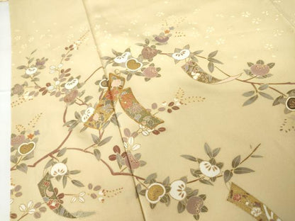 平和屋着物●訪問着 駒刺繍 短冊枝花文 金彩 正絹 逸品 AABG0300cs