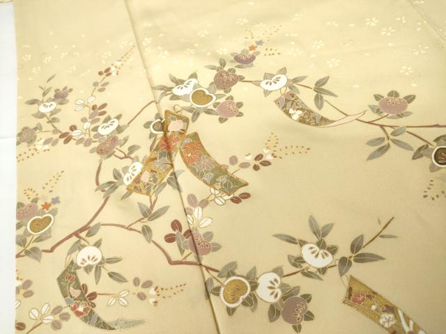 平和屋着物●訪問着 駒刺繍 短冊枝花文 金彩 正絹 逸品 AABG0300cs
