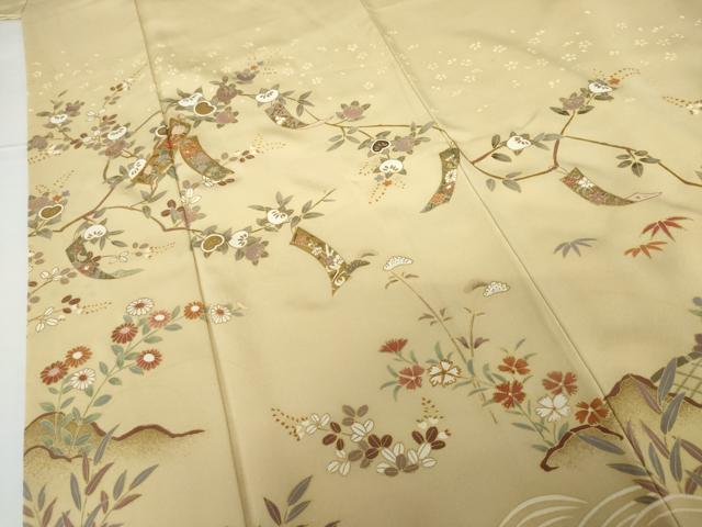 平和屋着物●訪問着 駒刺繍 短冊枝花文 金彩 正絹 逸品 AABG0300cs
