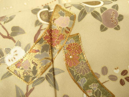 平和屋着物●訪問着 駒刺繍 短冊枝花文 金彩 正絹 逸品 AABG0300cs
