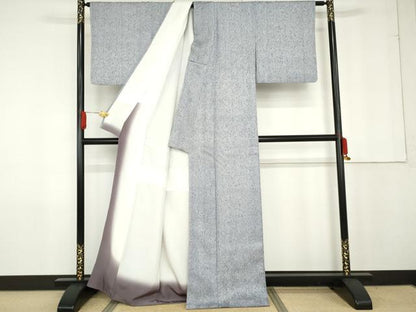 平和屋着物●名門　藤娘きぬたや・杢目絞り　小紋　霞文　正絹　逸品　AABG0301cs