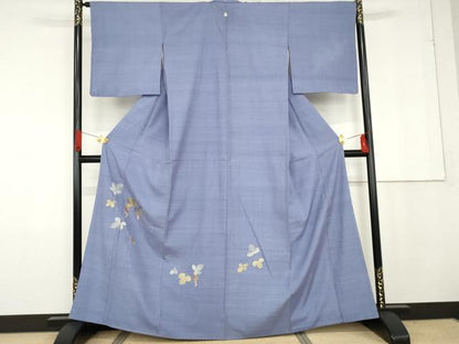 平和屋着物●訪問着　結城紬地　刺繍　葡萄蔦の葉文　金銀糸　正絹　逸品　AABG0302cs