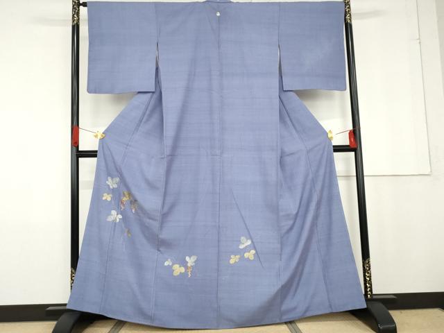 平和屋着物●訪問着　結城紬地　刺繍　葡萄蔦の葉文　金銀糸　正絹　逸品　AABG0302cs