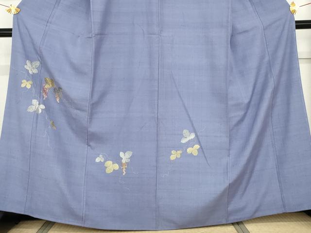 平和屋着物●訪問着　結城紬地　刺繍　葡萄蔦の葉文　金銀糸　正絹　逸品　AABG0302cs
