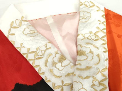 平和屋着物●豪華振袖・長襦袢(袷)セット 梅松花文 黒地 金彩 半衿刺繍 正絹 逸品 AABG0306cs